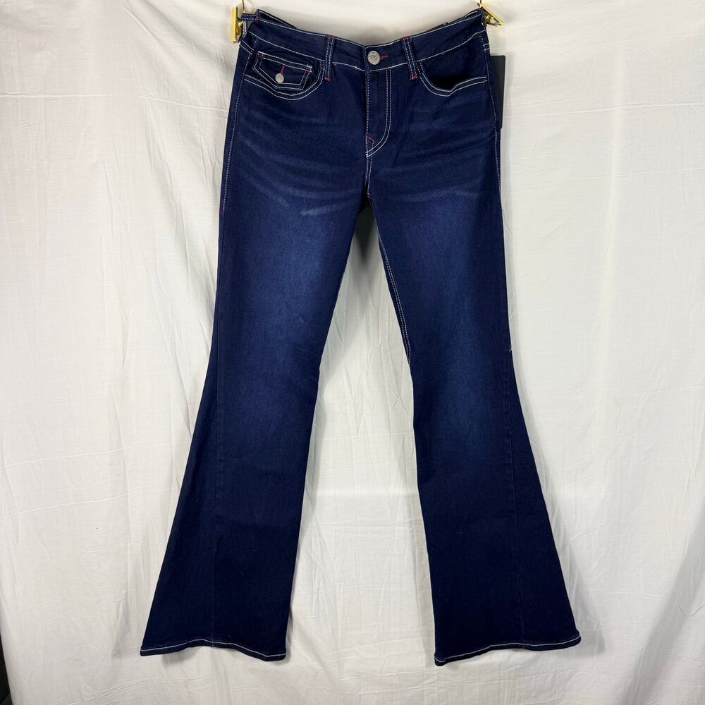 True Religion Jeans Women's W30 Dark Blue Joey Low Rise Flare Leg Flap Pockets